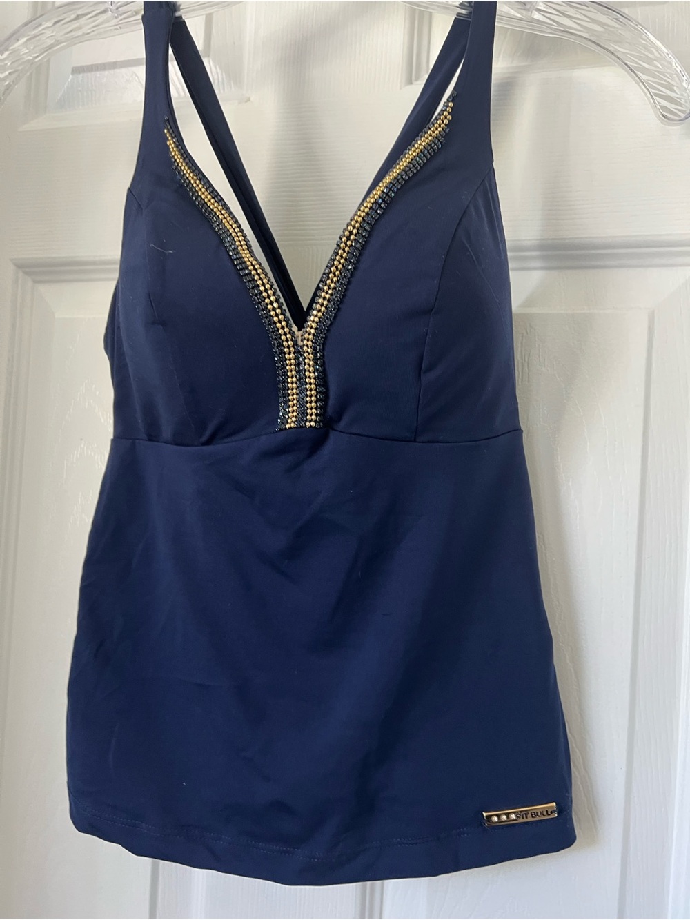 Navy Beaded V-Neck  jersey  Top PIT BULL JEANS BRASIL